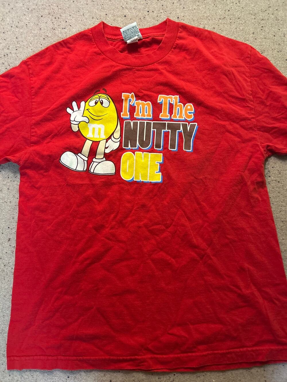 Vtg M&M’s Brand Chocolate Candies Mens Large Red Shirt I’m The Nutty One TShirt